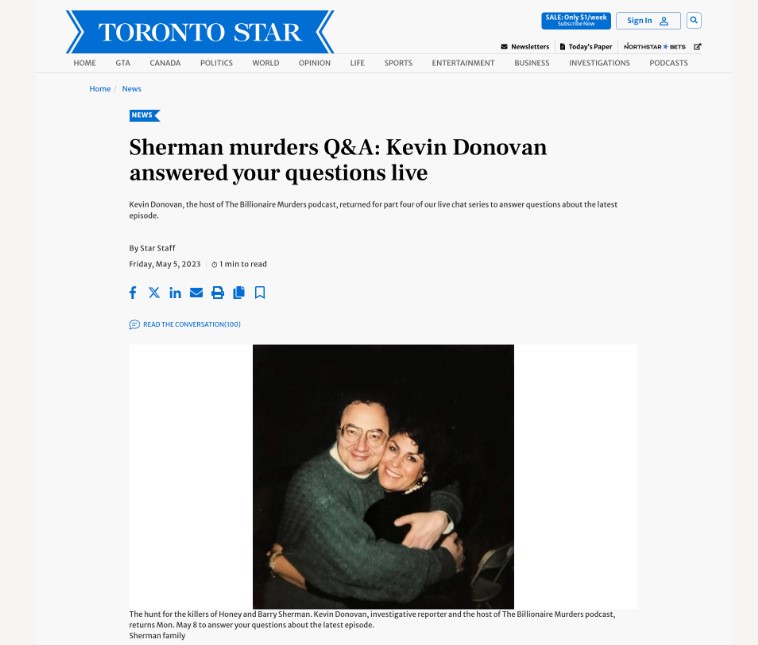 Ausschnitt eines Artikels auf der Website des Toronto Star